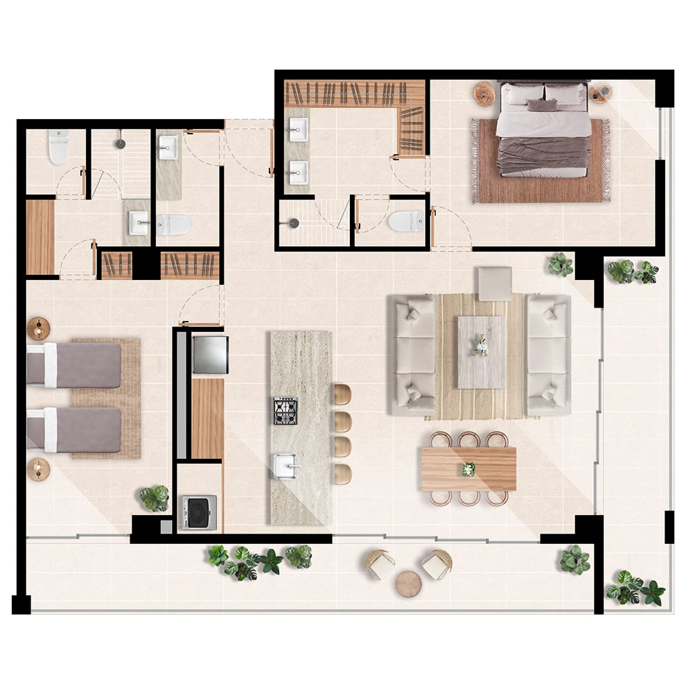 Departamentos de una planta 2 recámaras 2.5 baños en Cabo San Lucas