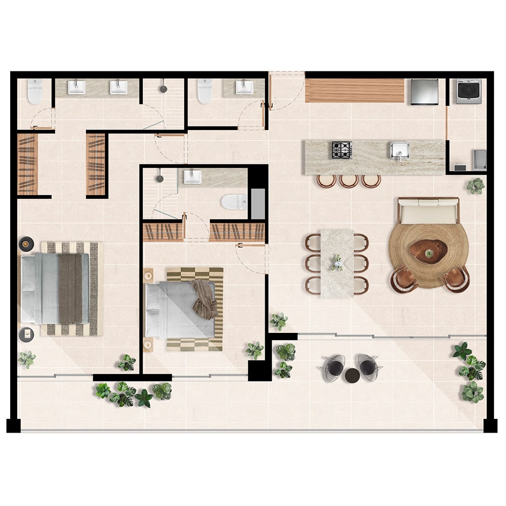 Departamentos de una planta 2 recámaras 2.5 baños en Cabo San Lucas