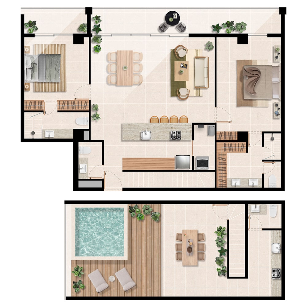 Departamentos de una planta 2 recámaras 3 baños en Cabo San Lucas