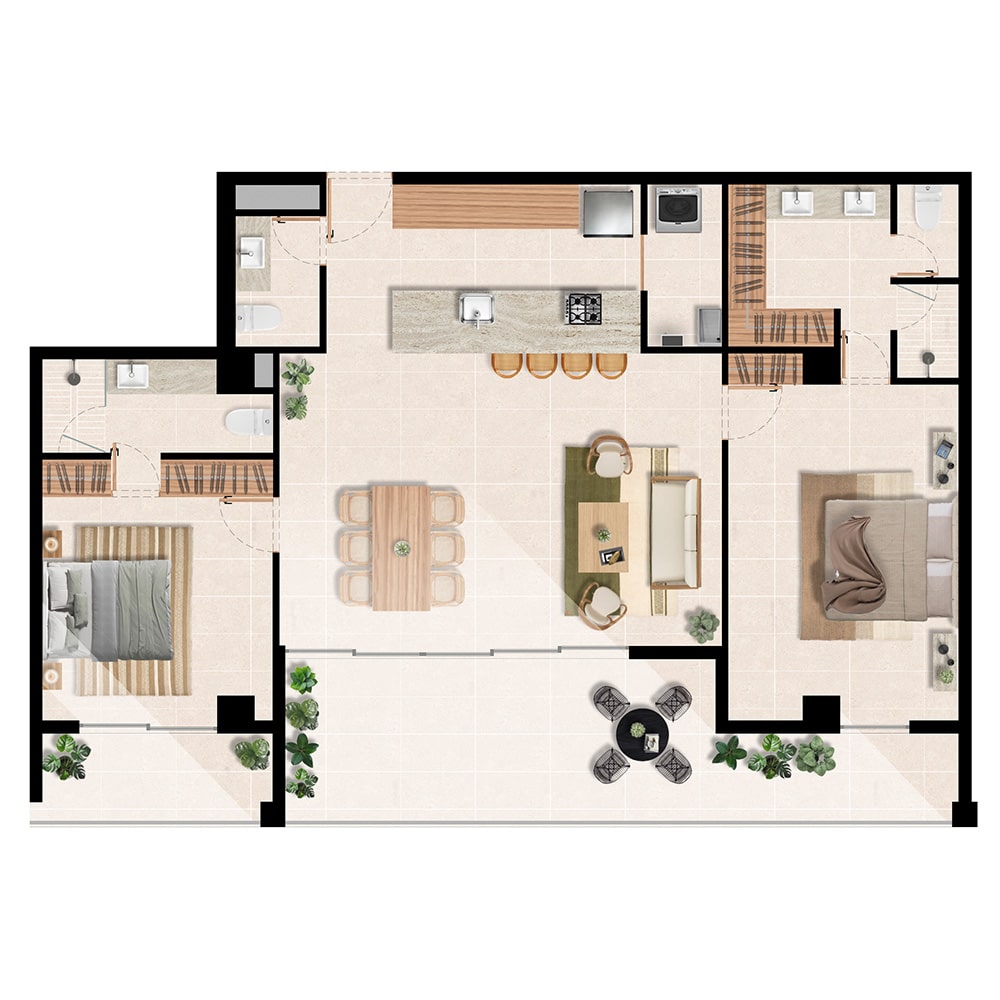 Departamentos de una planta 2 recámaras 2.5 baños en Cabo San Lucas