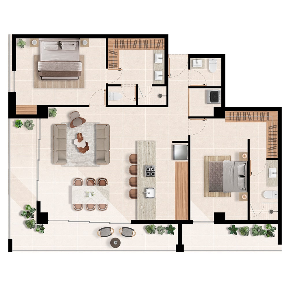 Departamentos de una planta 2 recámaras 2.5 baños en Cabo San Lucas